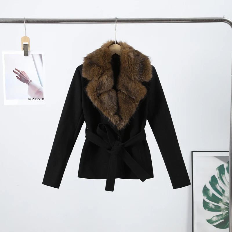 Warm Faux Fur Hooded Winter Coat With Pockets for Women
