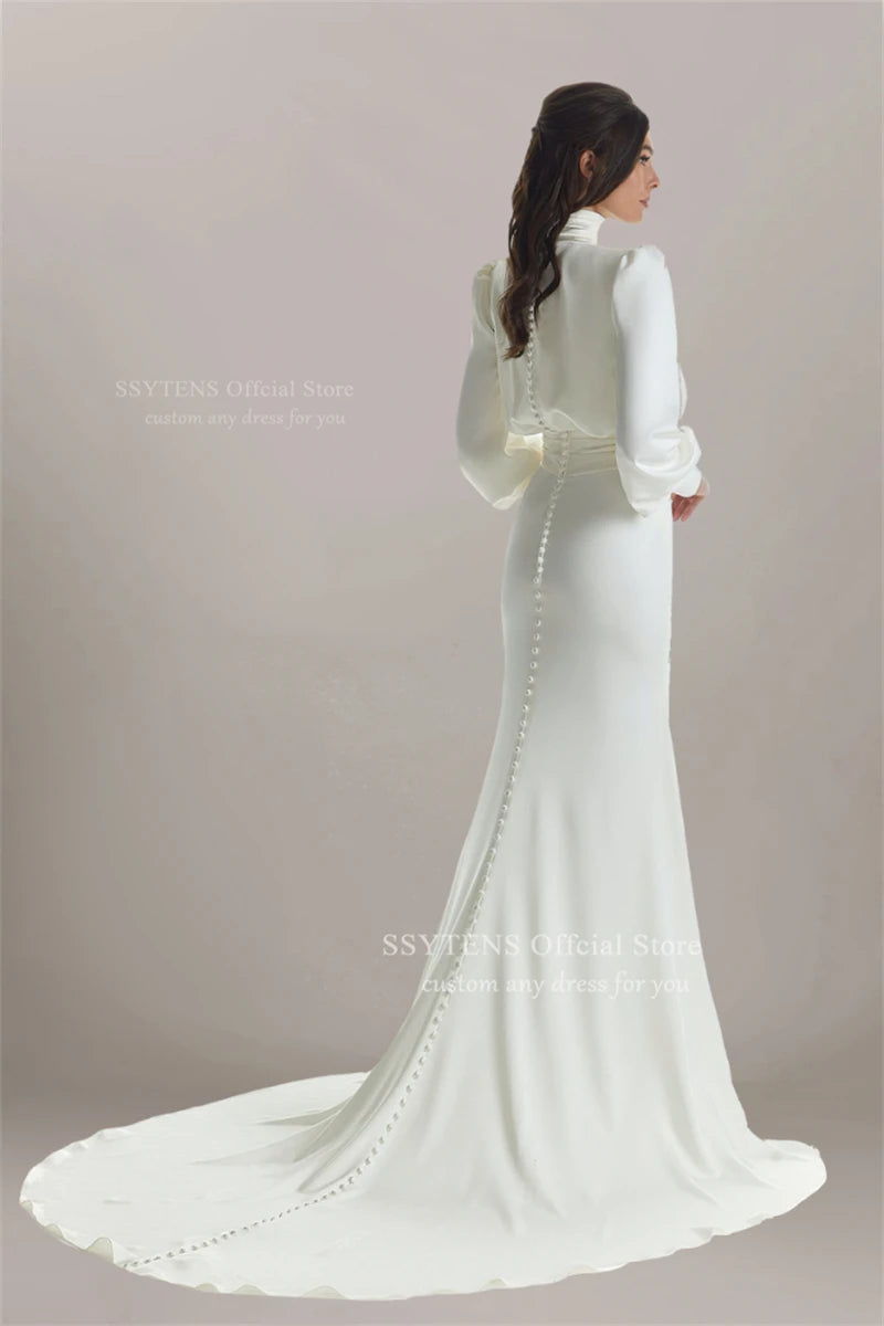Elegant Satin Mermaid Wedding Dress with Long Sleeves for Women