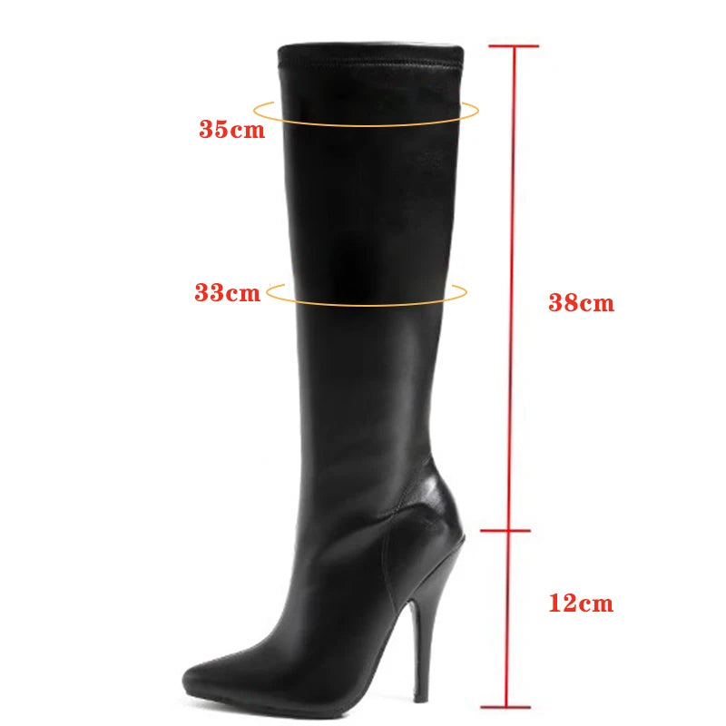Black Pointed Toe Slim Knee Boots
