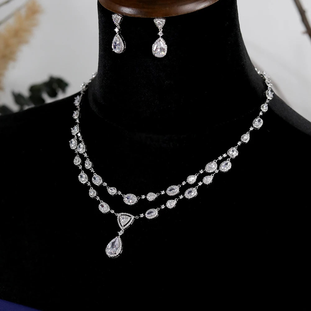 Transparent Water Drop Necklace And Earring Set For Women