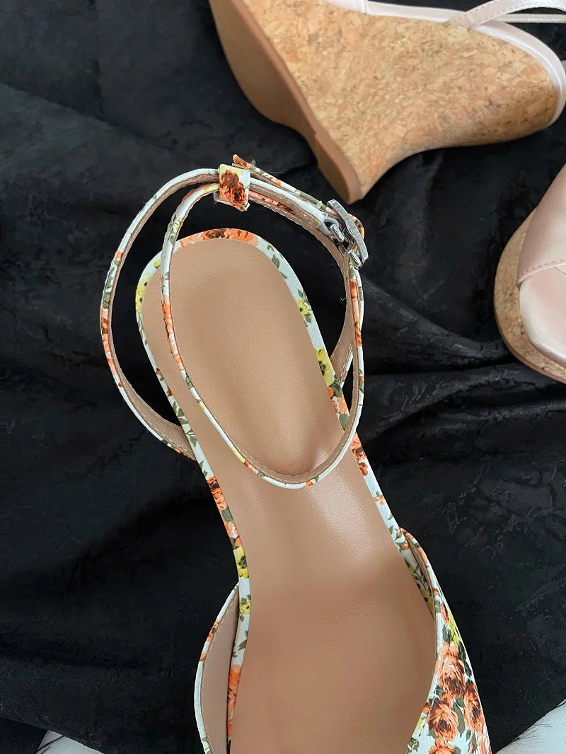 Peep Toe Suede Wedge Sandals With Platform Heel Buckle for Women