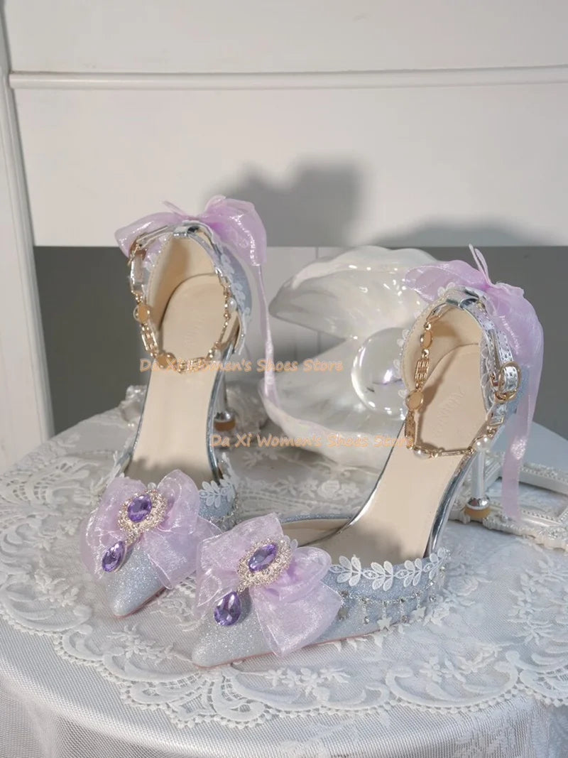 Elegant Pink Bow And Rhinestone Stiletto Wedding Pump For Women