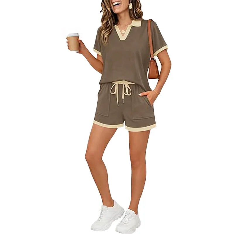 Soft Casual Relaxed Patchwork Two Piece Set for Women