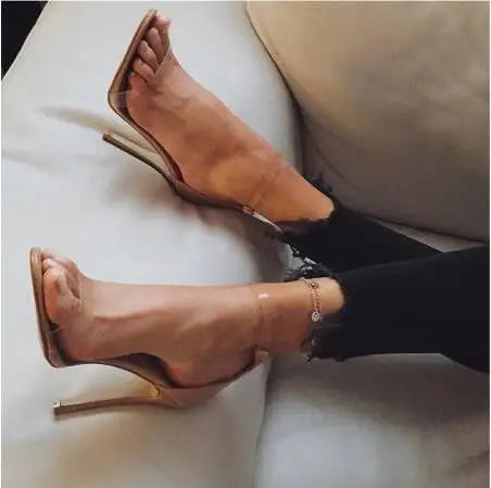 Transparent Pvc Ankle Strap Thin Heel Sandals For Women