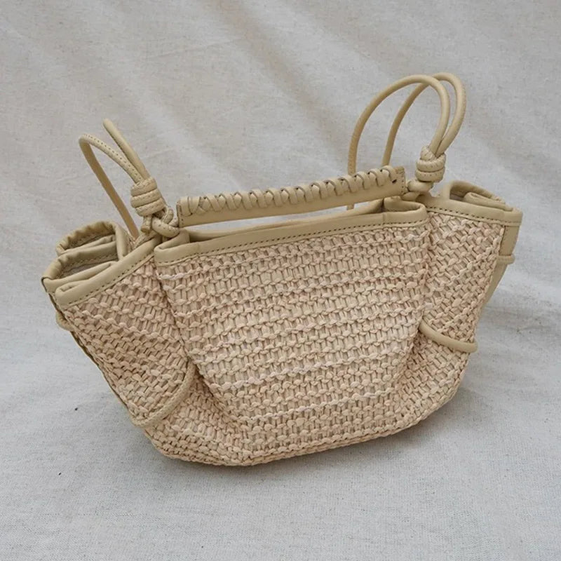 Luxury Brown Leather Braided Handbag Niche Exquisite Versatile Pleated Shoulder Bag Women's Fashion Brand Solid Color Bucket Bag