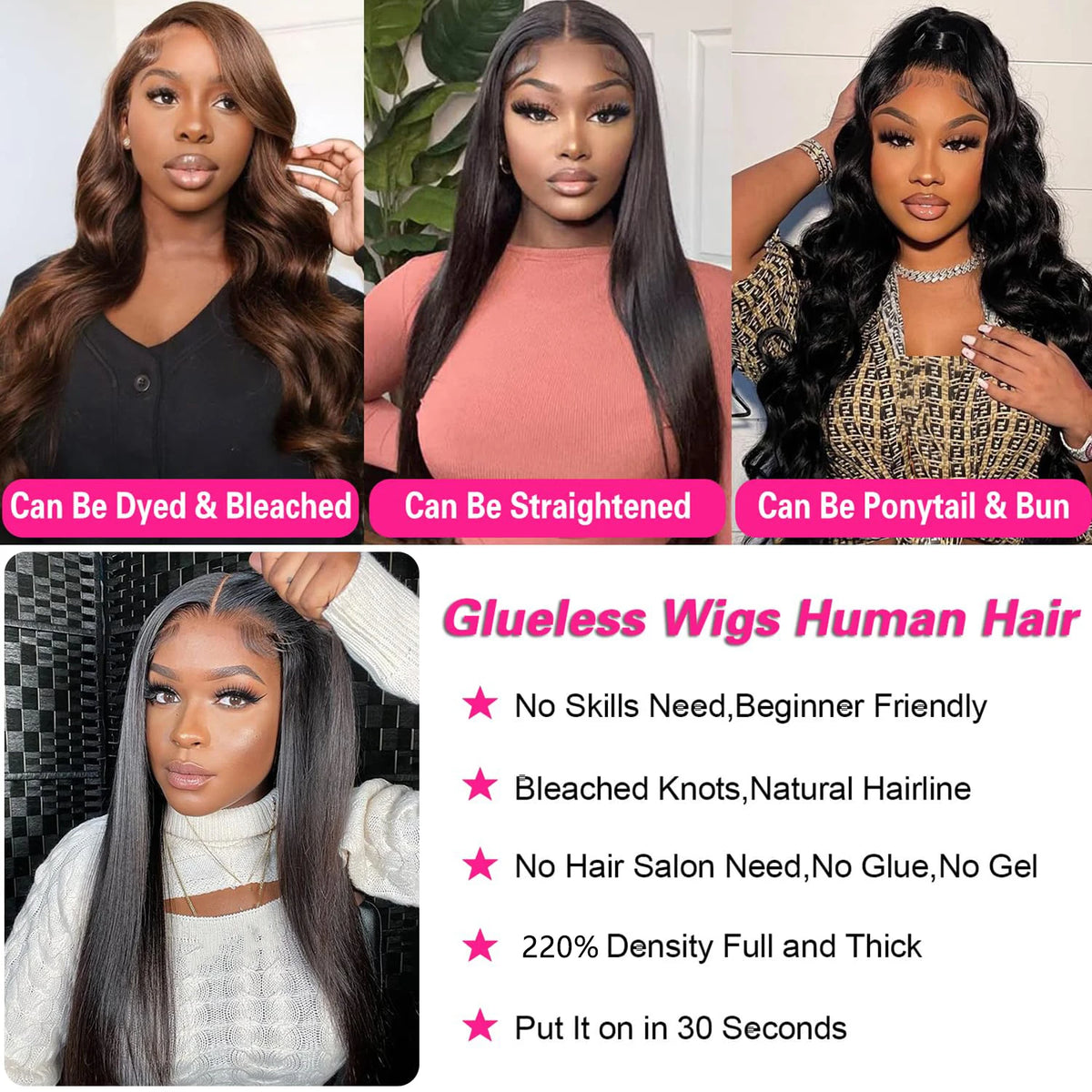 High Density Glueless Straight Lace Front Human Hair Wig for Women