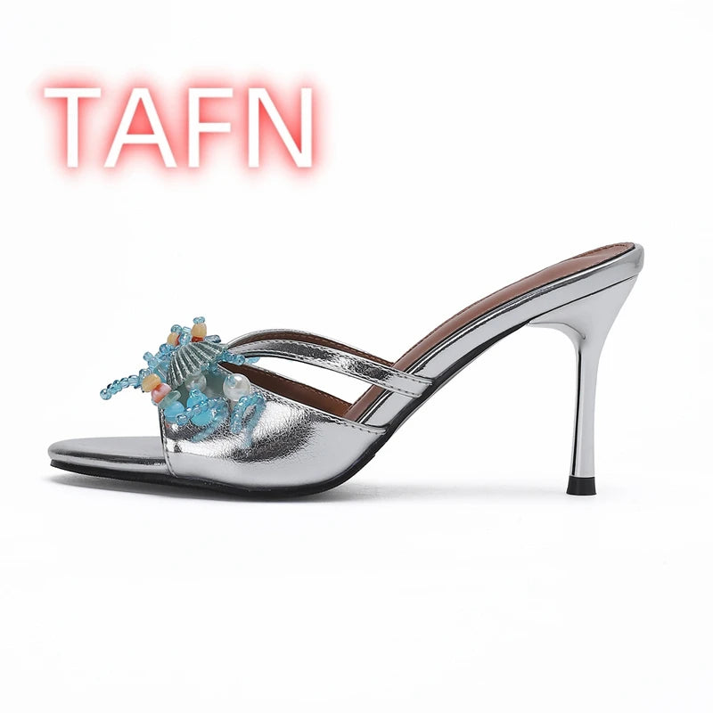 Shell Embellished Starfish Tassels Lace Up Sandals for Women