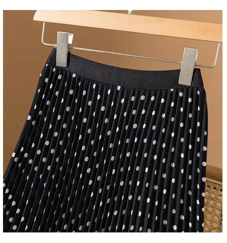 Polka Dot Pleated High Waisted Midi Dress for Women