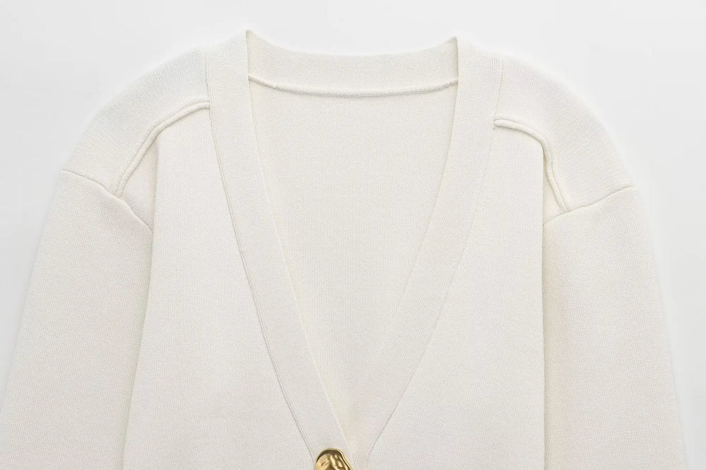 Casual V-Neck Knit Cardigan With Metal Button Detail for Women