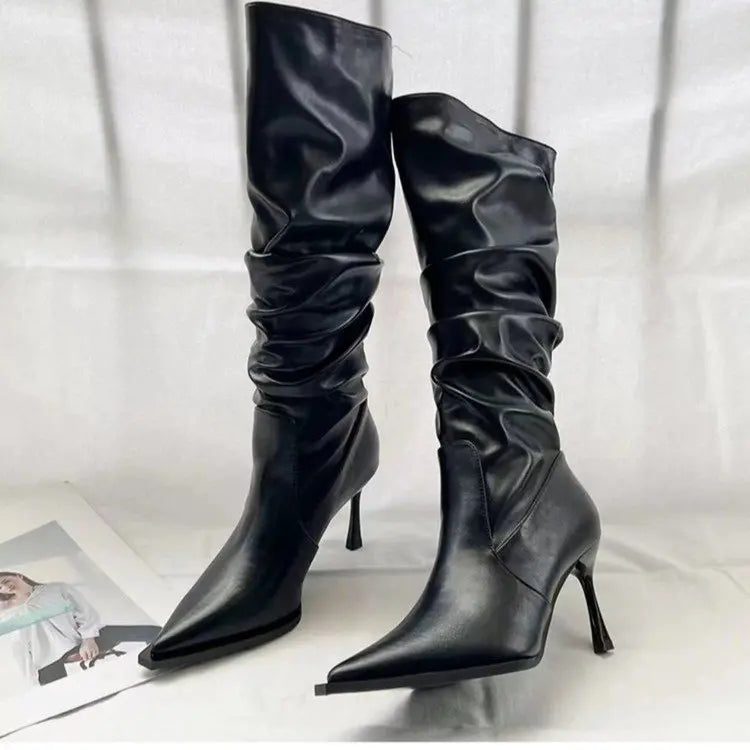 Elegant Pointed Toe Stiletto Knee High Boots for Women