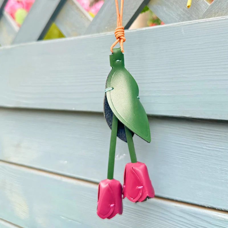 New Tulip Bag Pendant Fashion Creative Design High Quality Leather Keychain Simulation Flower Simple Versatile Pendant Decorate