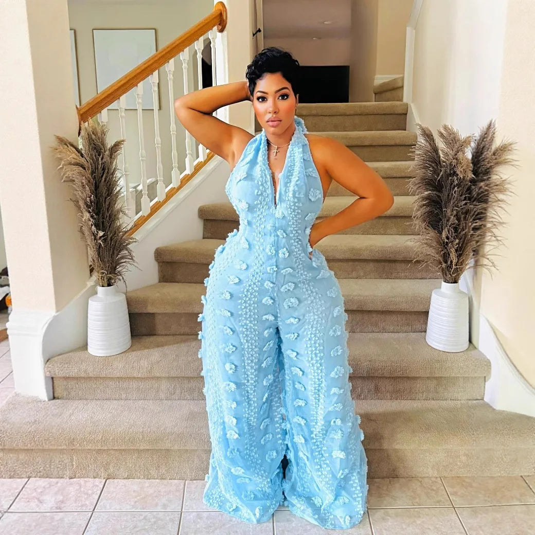 Sleeveless Backless V Neck Wide Leg Jumpsuit for Women