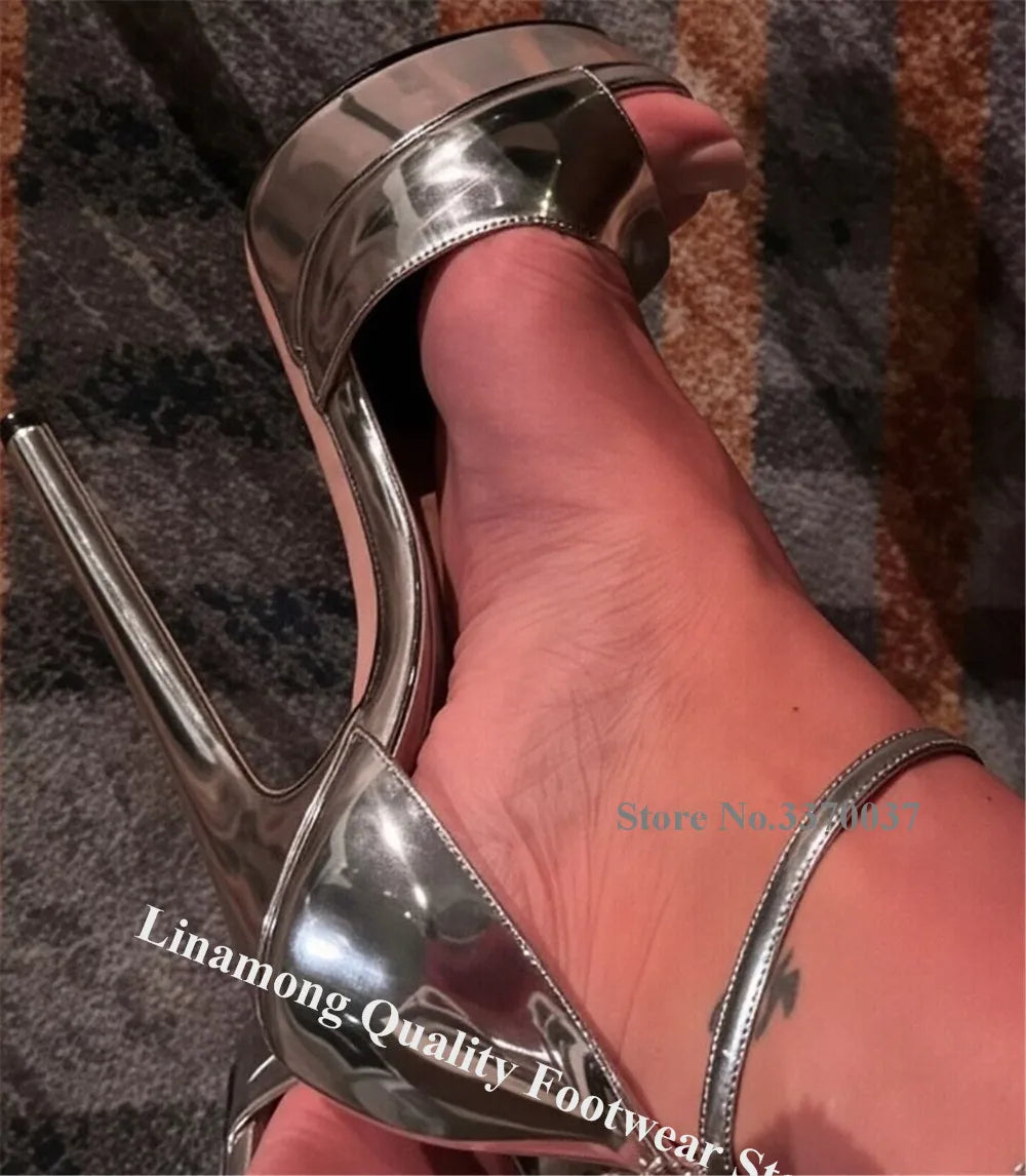 Clear Ankle Strap Patchwork White Leather Stiletto Sandals For Women