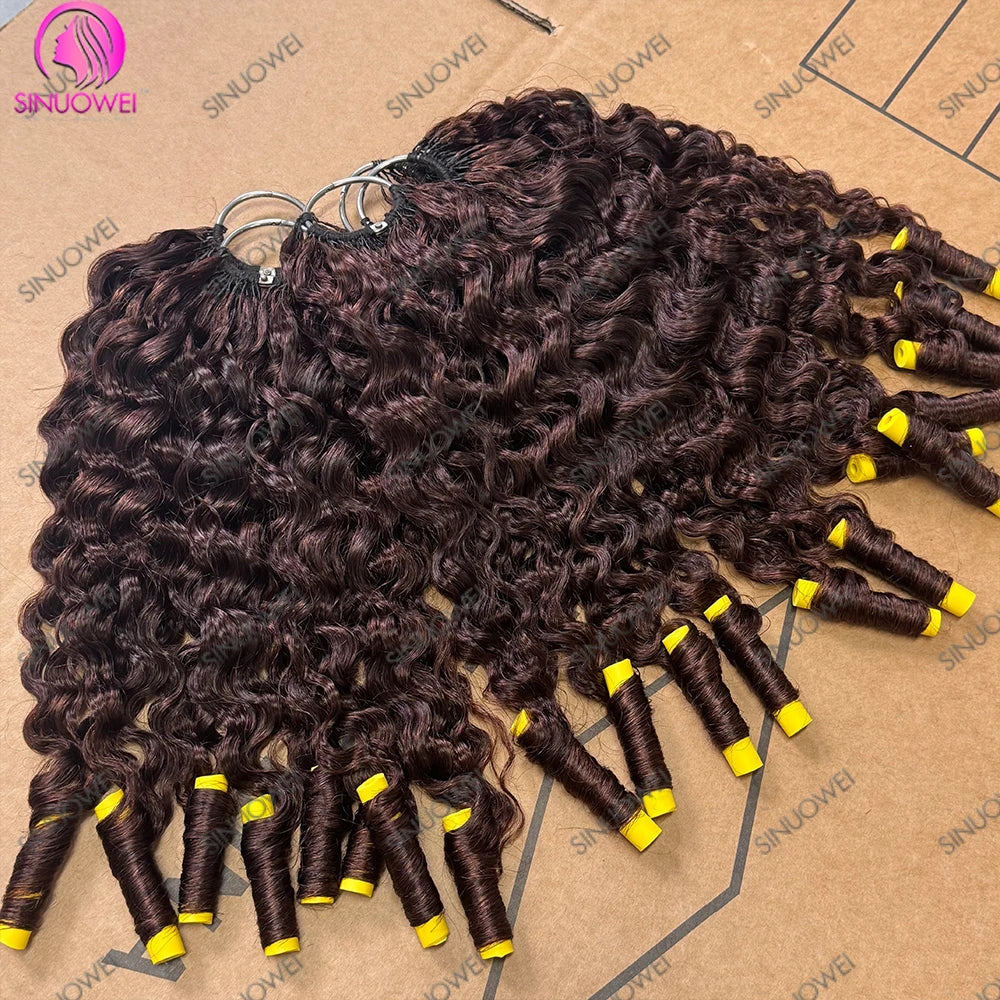 Chocolate Brown Curly Crochet Human Hair Extensions for Women