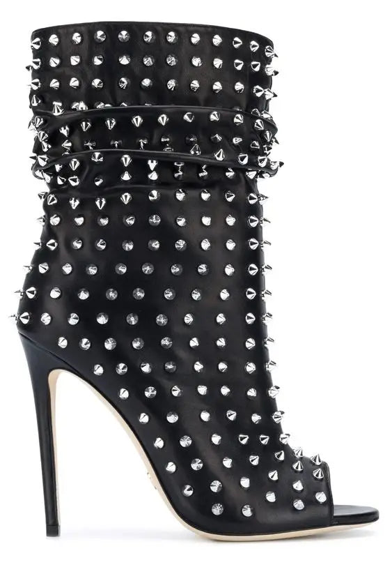 Luxurious Studded Leather Zip Ankle Boots for Women