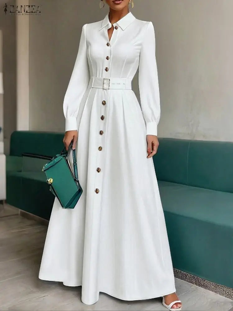 Belted Button Up Maxi Shirt Dress