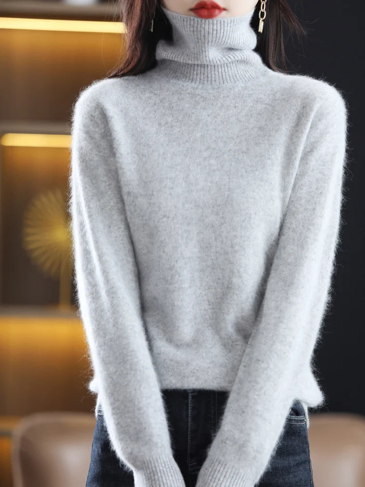 Soft Warm Knit Cashmere Turtleneck Sweater for Women