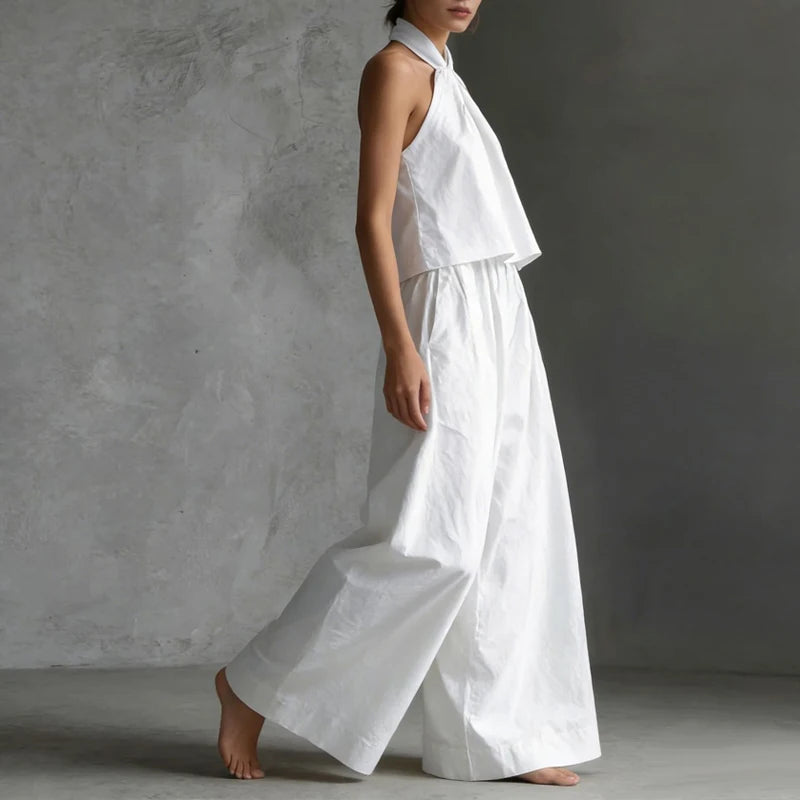 Sleeveless Halter Top And Wide Leg Pants Set for Women