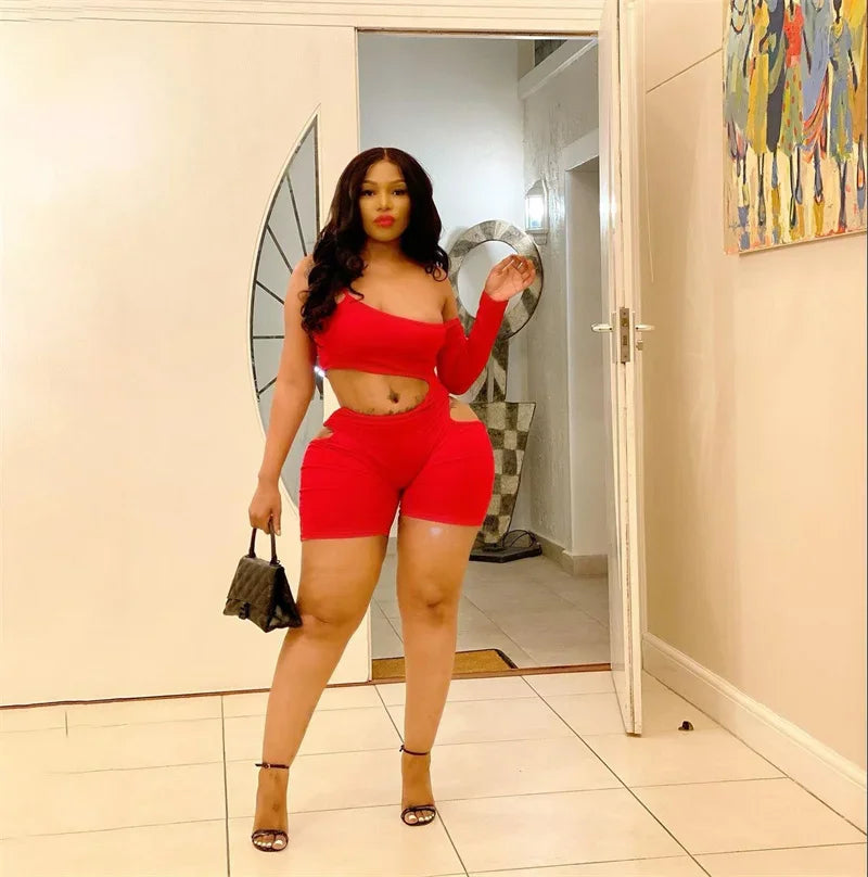 Sexy Bodycon One Sleeve Hollow Out Playsuit for Women
