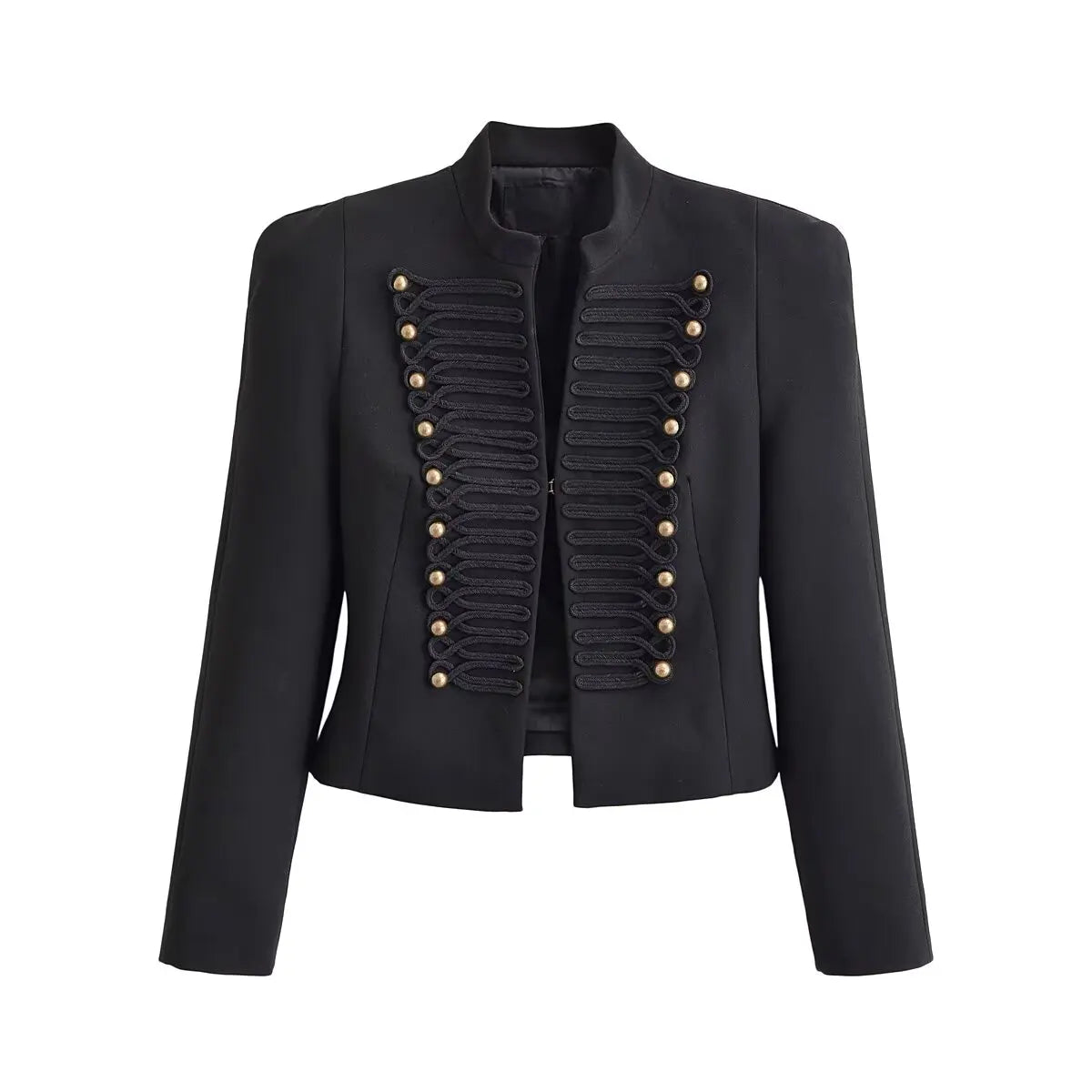 Elegant Black Stand Collar Double Breasted Jacket for Women