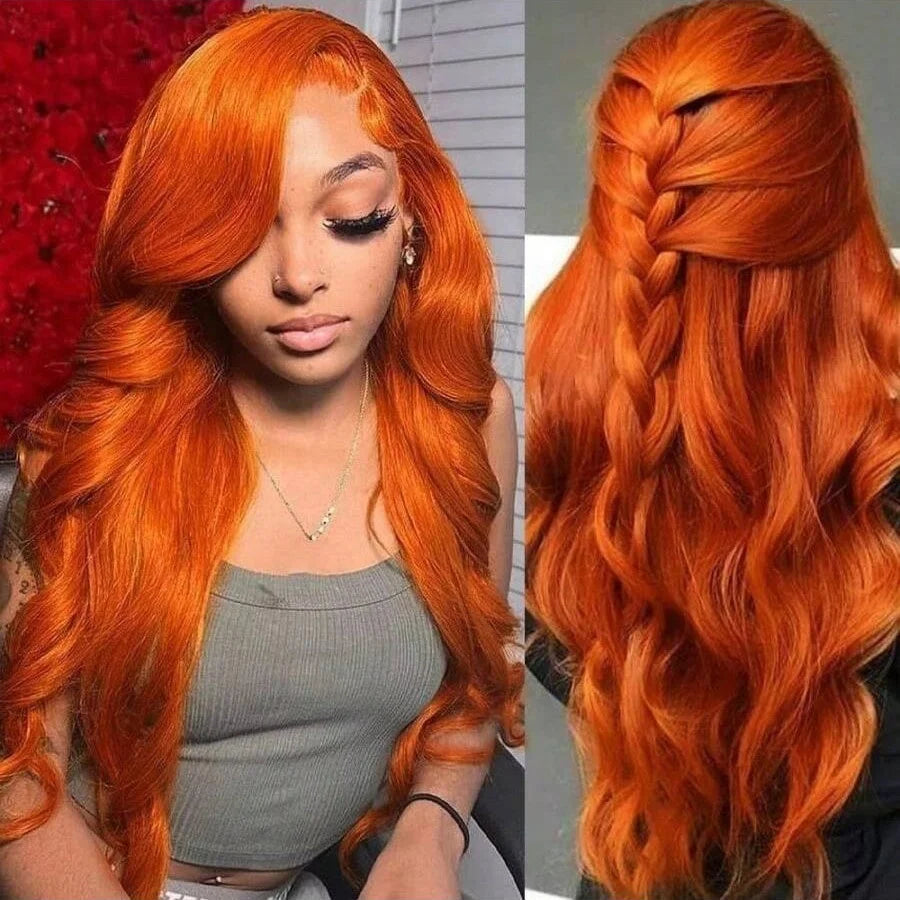 Ginger Orange Body Wave Human Hair Lace Front Wig For Women