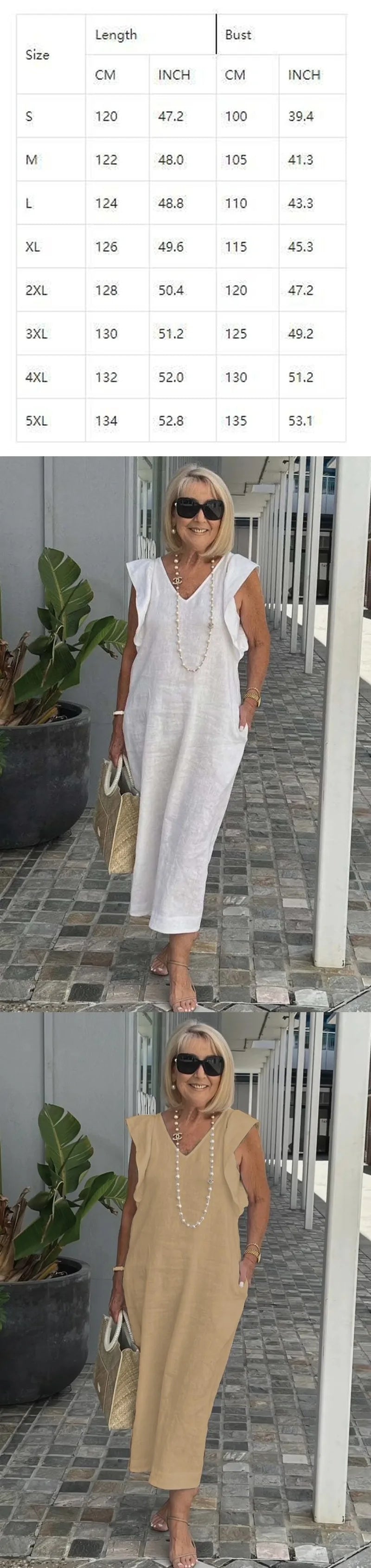 Back Tie Flutter Sleeve Ankle Length Linen Dress for Women