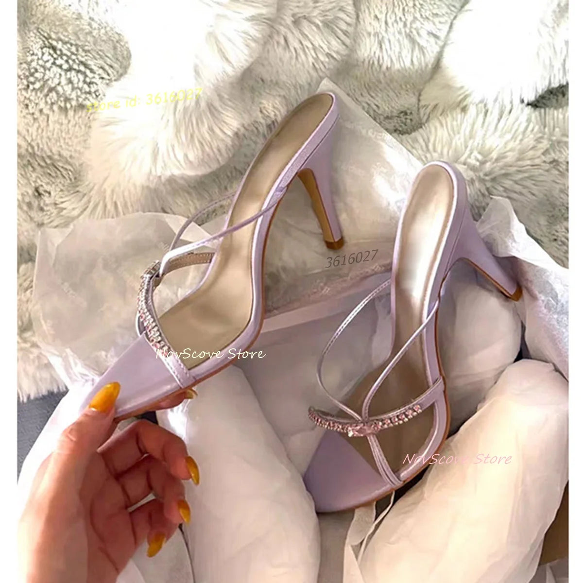 Open Toe Rhinestone Strappy Stiletto Sandals for Women