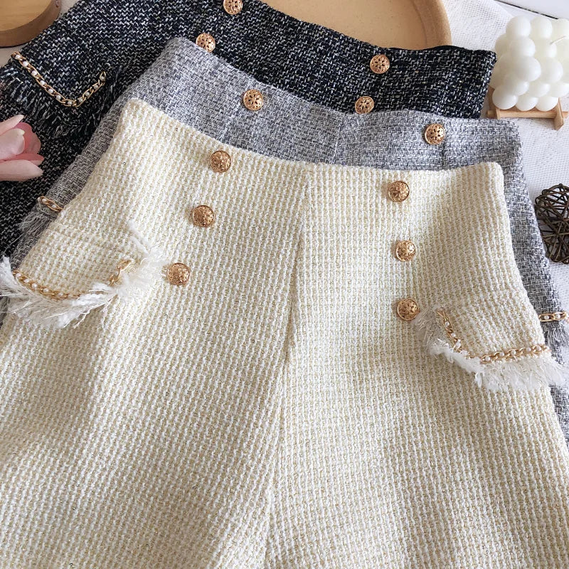 Tweed Double Breasted Tassel Shorts