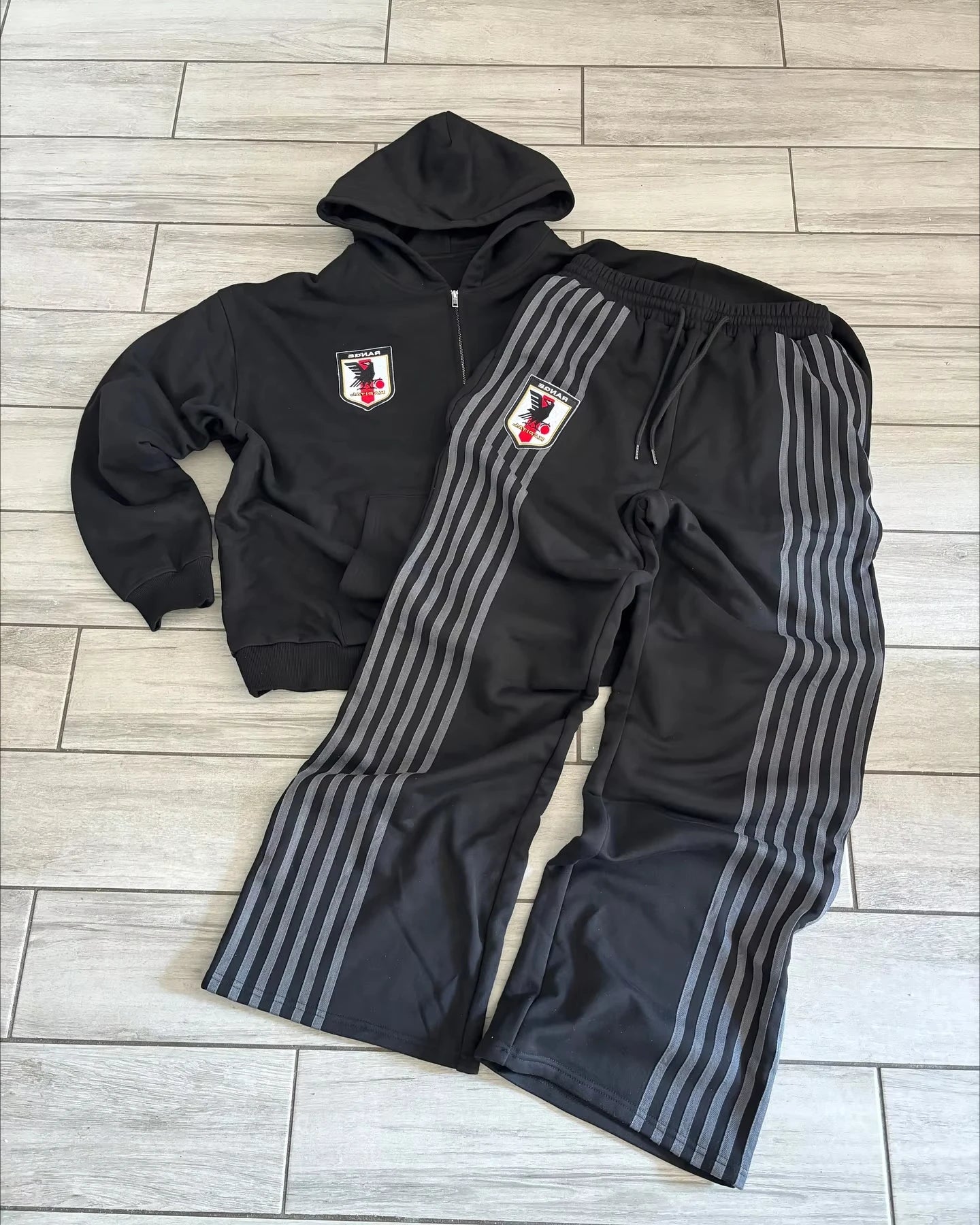 Retro Striped Hoodie Sweatpants Two Piece Set Sportswear Mens Hip Hop Embroidered Oversized Sweatshirt Casual Drawstr Pants Set