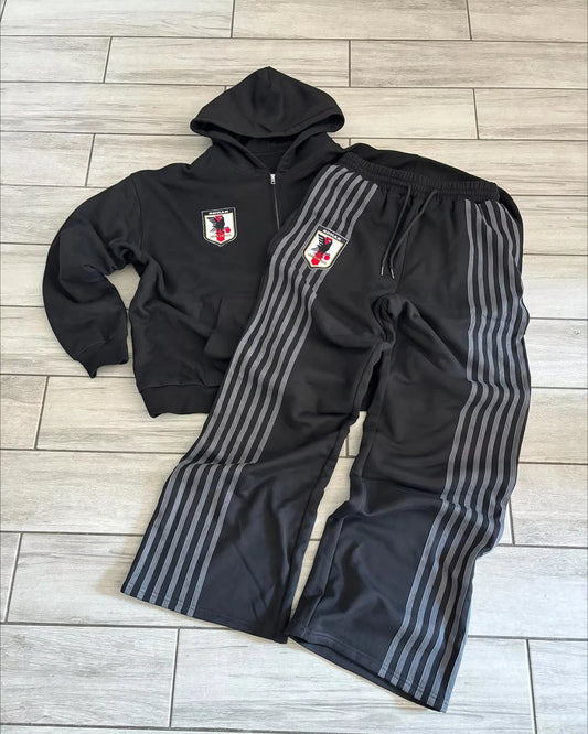 Retro Striped Hoodie Sweatpants Two Piece Set Sportswear Mens Hip Hop Embroidered Oversized Sweatshirt Casual Drawstr Pants Set