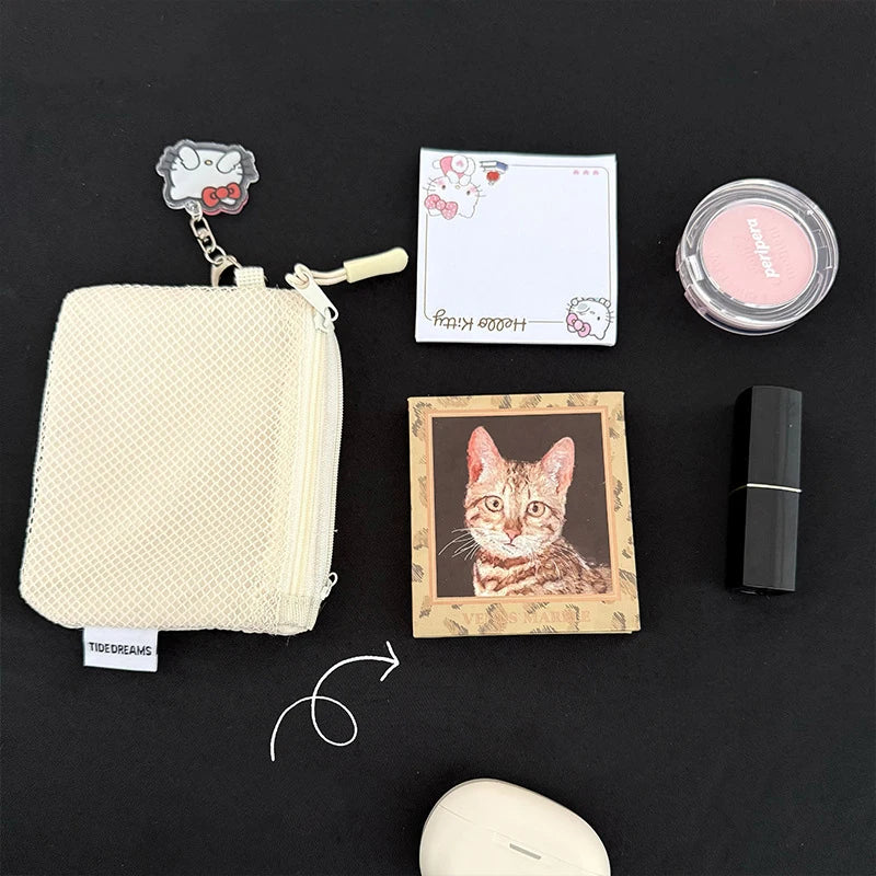 Double-layer Zipper Bag Simple Mesh Storage Bag Large Capacity Portable Earphone Lipstick Cosmetic Bag Mesh Coin Storage Bag