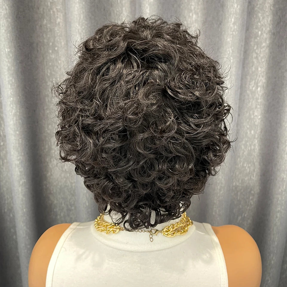 Black Kinky Curly Pixie Remy Human Hair Wig for Women