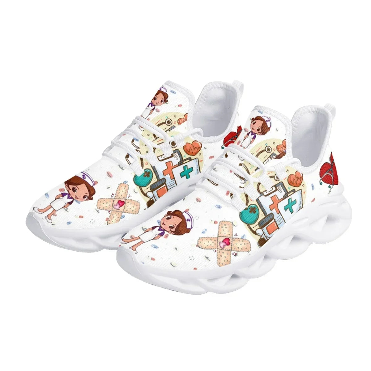 Cute Cartoon Print Lace-Up Nursing Shoes for Women