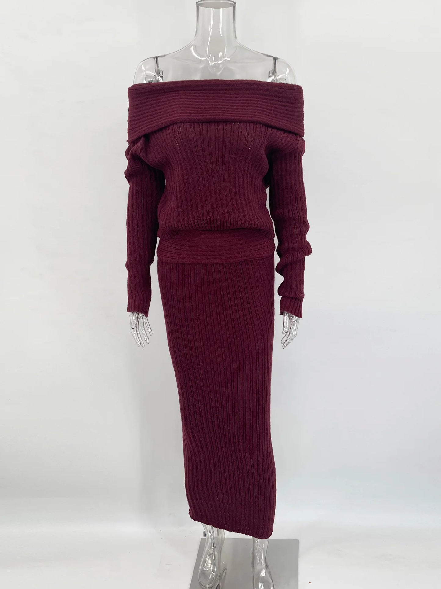 One-Shoulder Knit Skirt Set