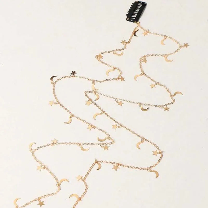 Gold Celestial Tassel Chain Hair Clip