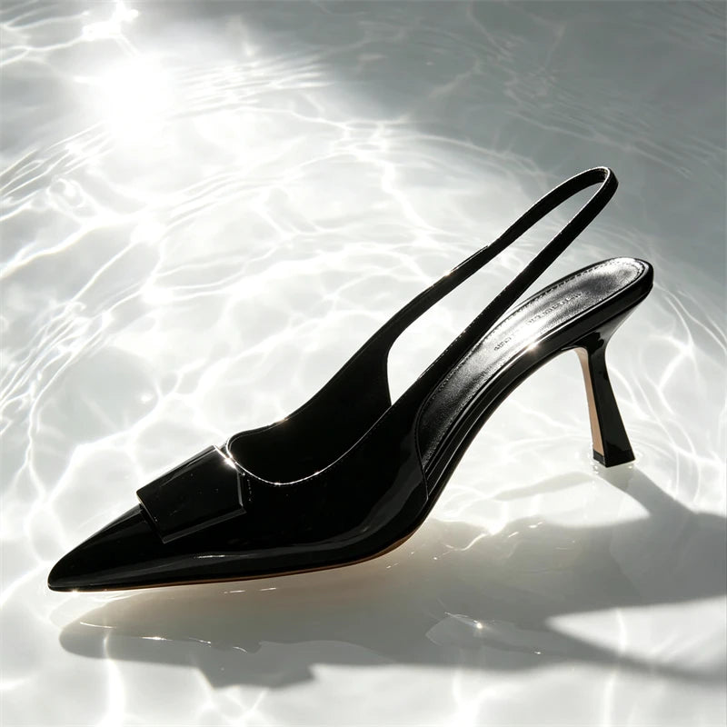 Pointed Toe Patent Leather Slingback Heels for Women