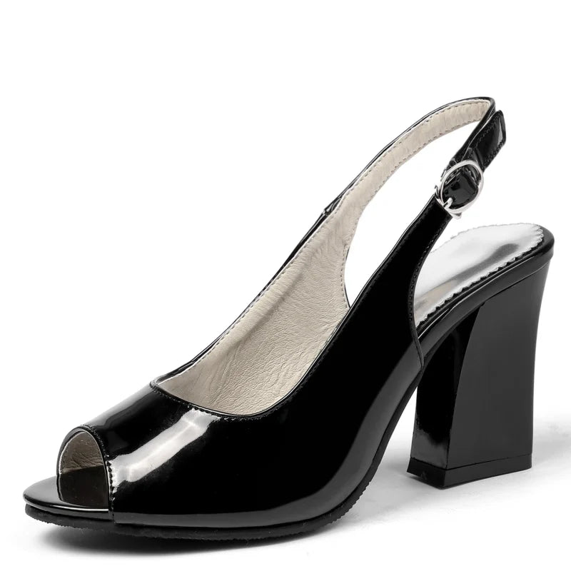 Women Peep Toe Square Heel Sandals