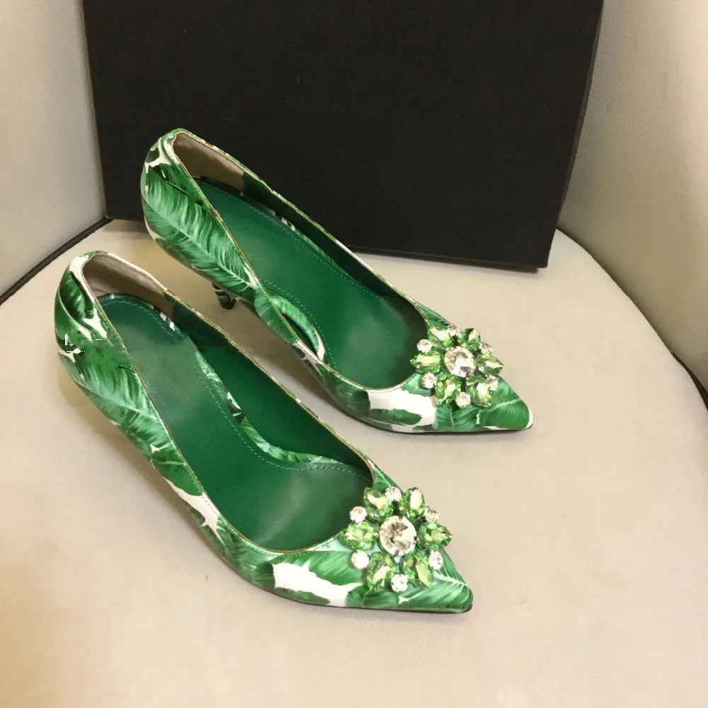 Crystal Rhinestone Leather Pumps