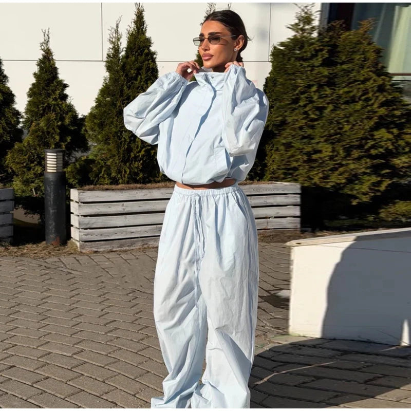 Ruffle Hem Jacket and Jogger Pants Two Piece Set for Women