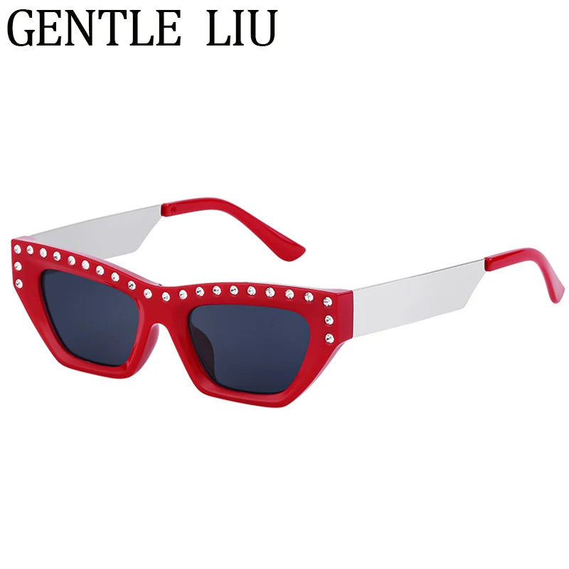 Rhinestone Cat Eye Rectangle Sunglasses