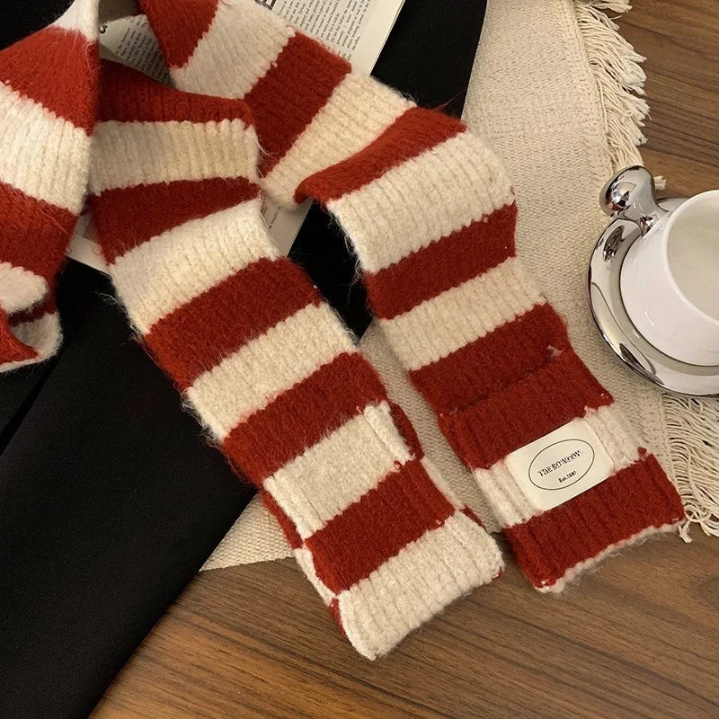 Striped Knit Scarf Wrap With Pockets