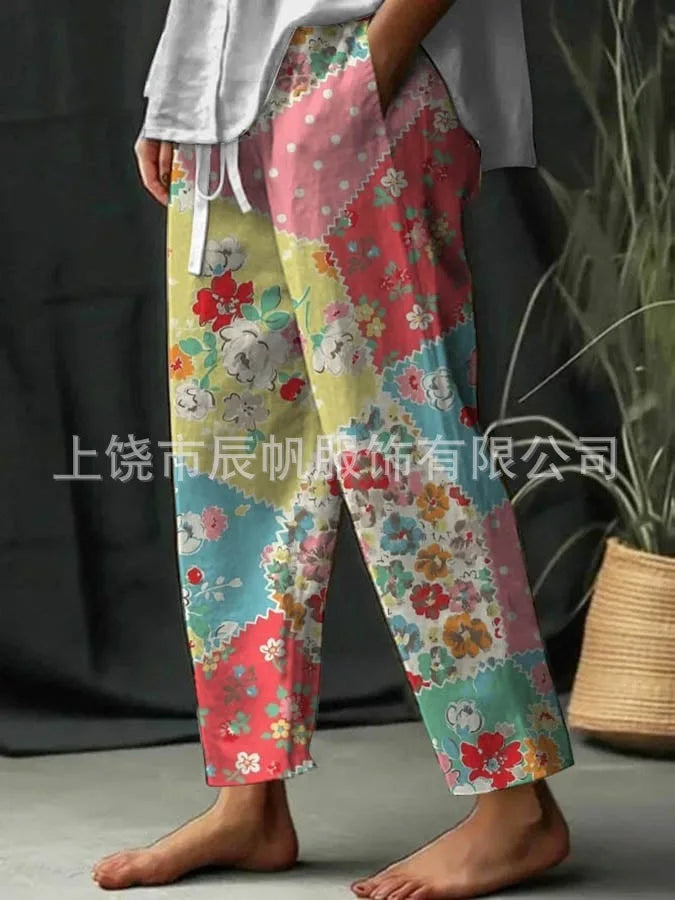 Elegant Printed Loose Ankle-Length Casual Pants for Women