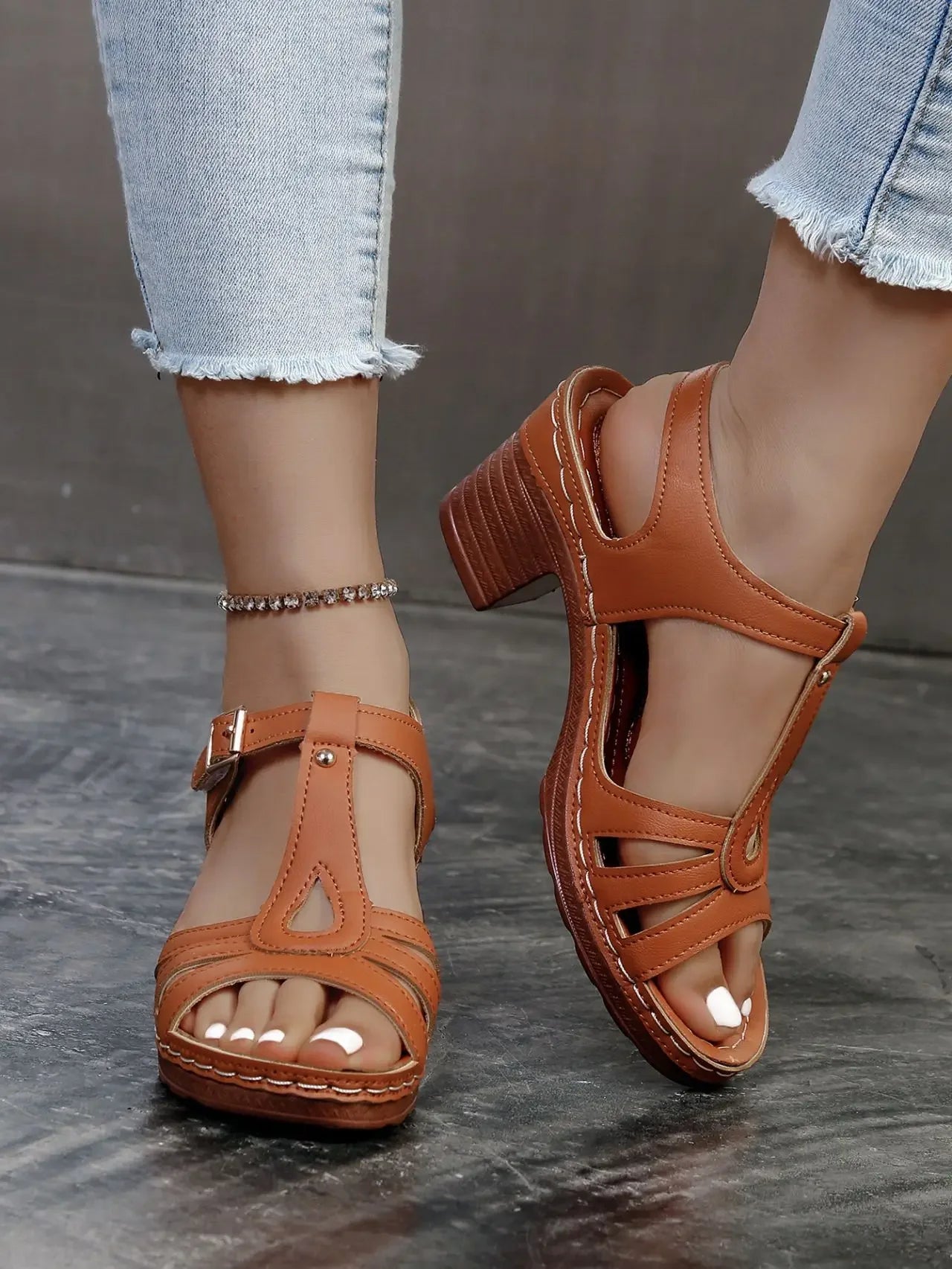 Elegant Square Heel Buckle Sandals