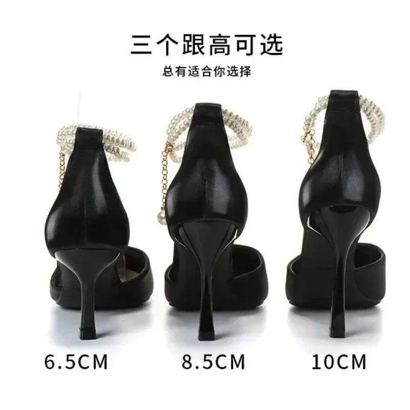 Pearl Stiletto Bow Ankle Pumps