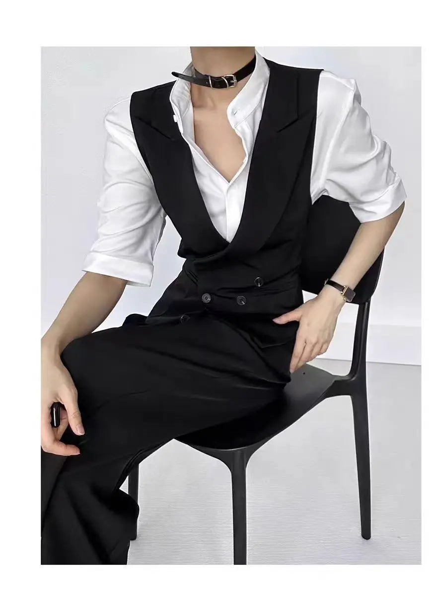Slim Fit Black V-Neck Single Breasted Suit Vest for Women