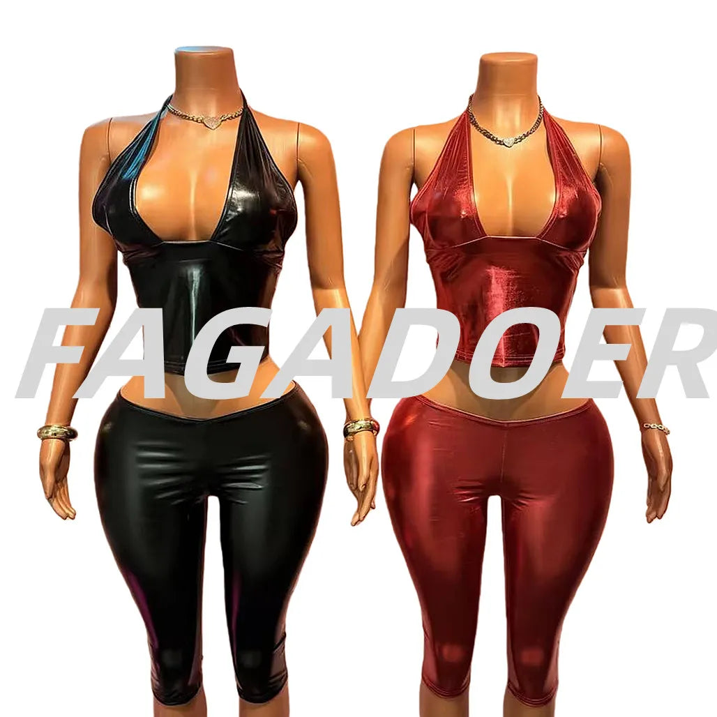 Lace Up Halter Top Strappy Two Piece Set Summer Ready for Women