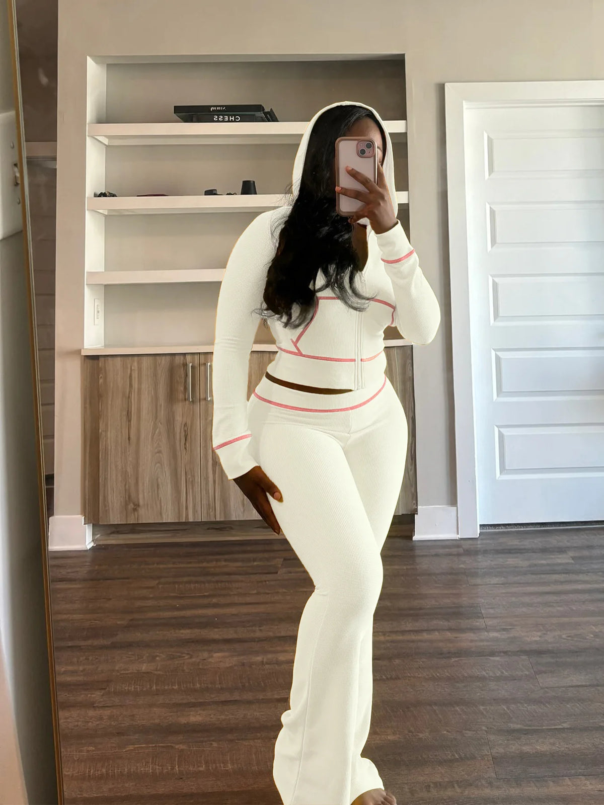 Hooded Long Sleeve Two Piece Matching Pants Set for Women