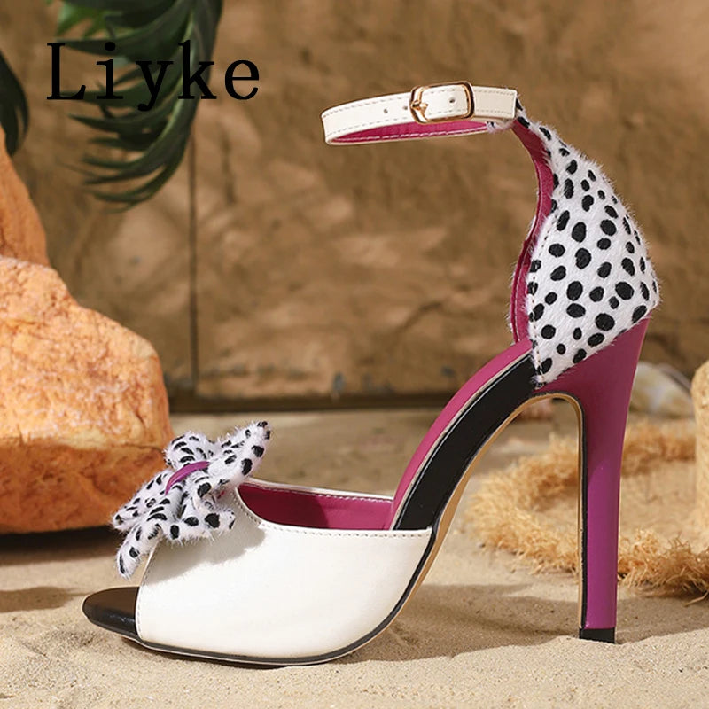 Polka Dot Bowknot Peep Toe Ankle Strap Sandals for Women