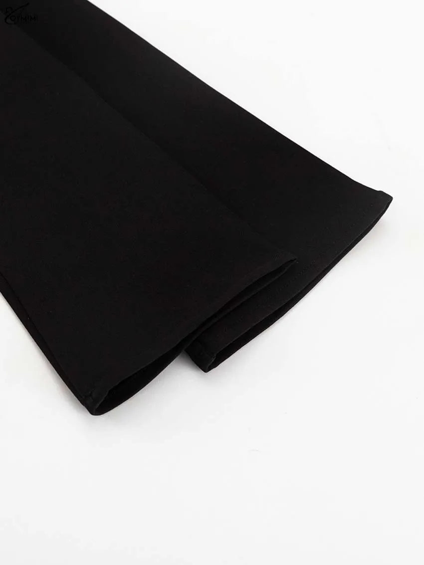 Oymimi Elegant Black O-Neck Womens Dresses Fashion Long Sleeve Patchwork Slim Dresses Casual New Straight Ankle-Length Dress