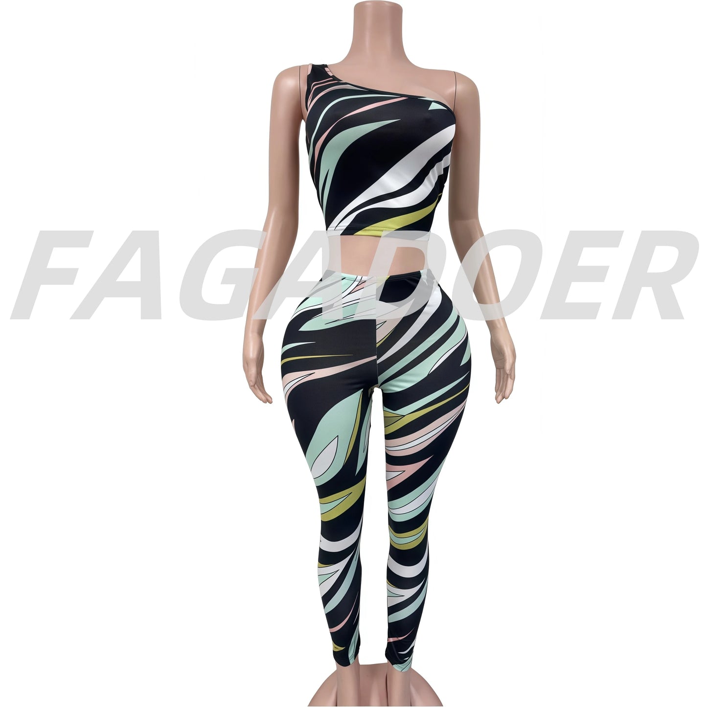 FAGADOER Fashion Stripe Printing Bodycon Rompers Women Oblique Shoulder Backless One Piece Jumpsuits Female Midnight Overalls